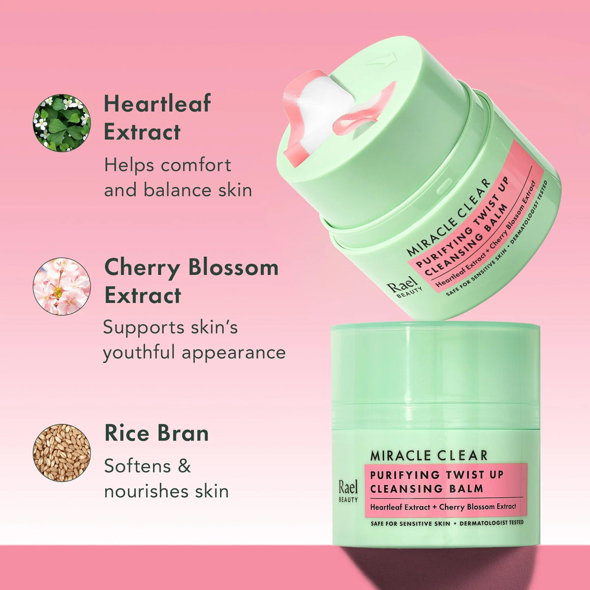 Rael emulsified balm rinsing into milky water, demonstrates residue-free finish