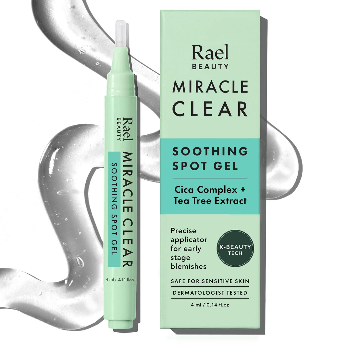 Rael spot gel front packaging showing compact tube, easy travel use