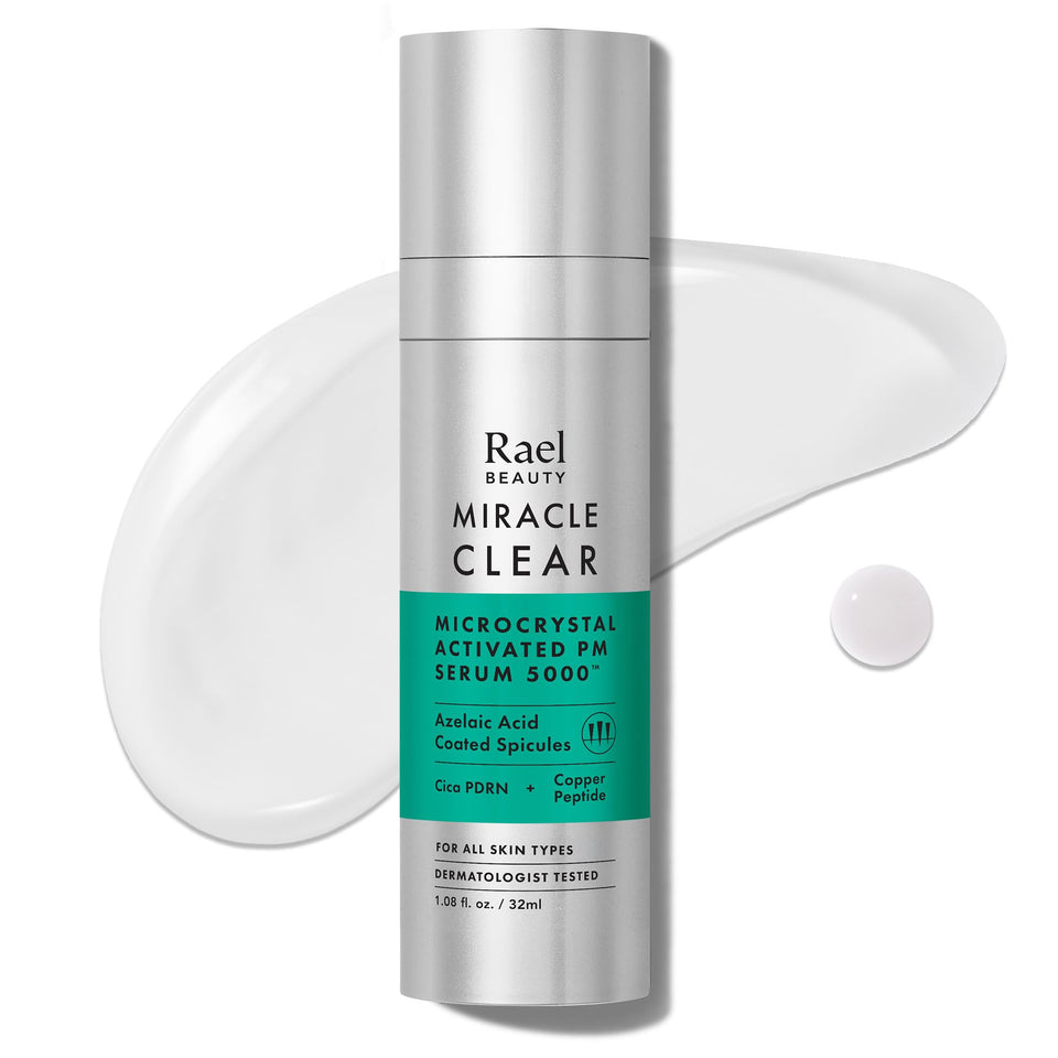 Rael bottle front view showing serum clarity and nighttime use benefit