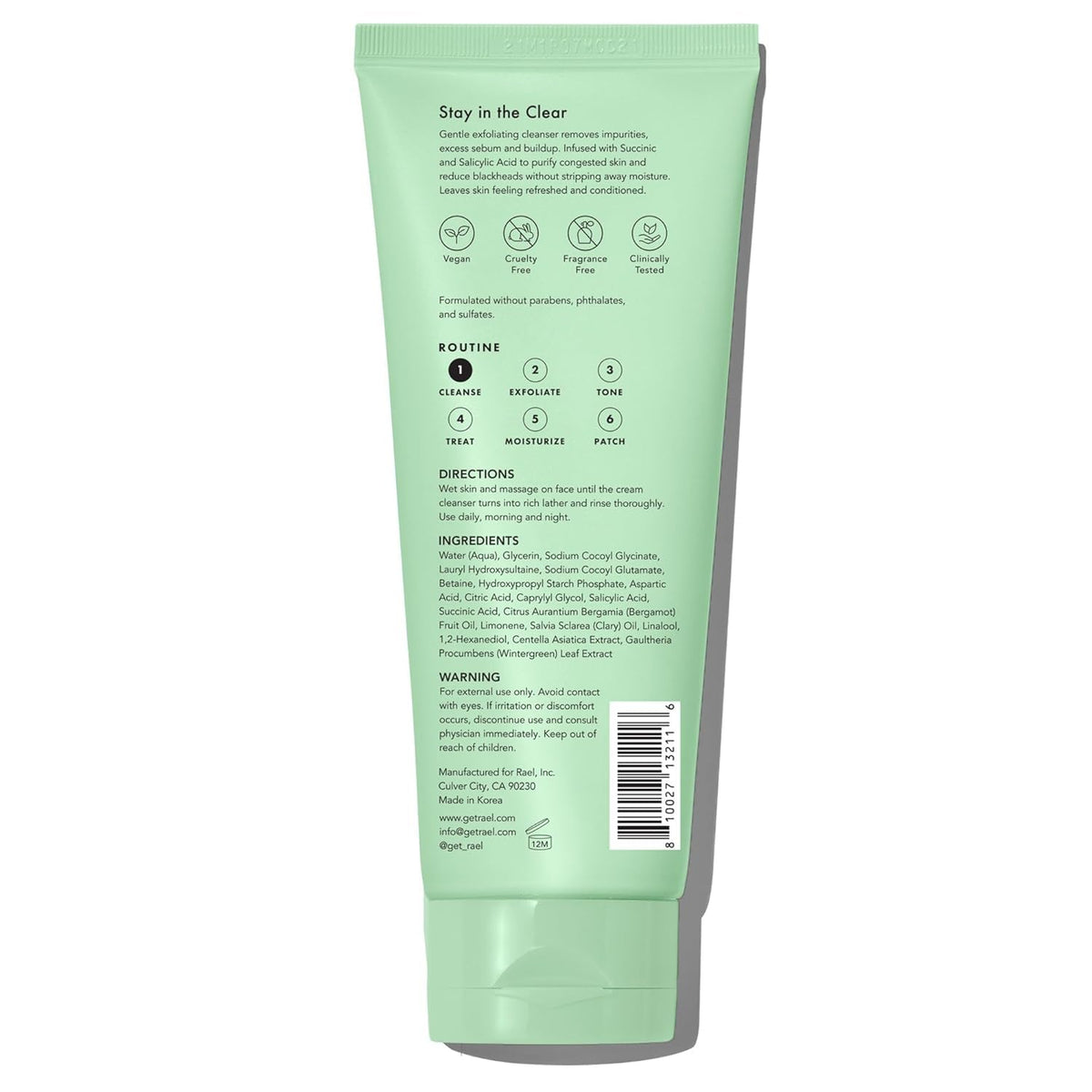 Rael cleanser paired with moisturizer, clarifying step in skincare routine benefit