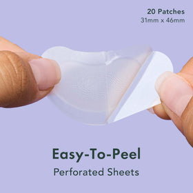 Rael close-up of patch texture shows hydrocolloid surface and absorbency benefit