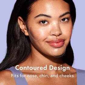 Rael patch under light makeup showing discreet wear and coverage benefit