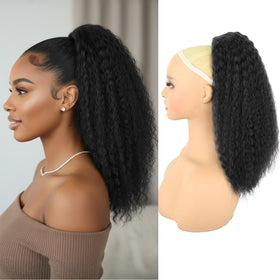 Rafabcici front packaging showing natural black kinky straight ponytail and instant volume
