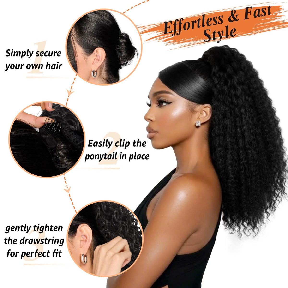 Rafabcici 16-inch ponytail held beside hand to show length and full thickness