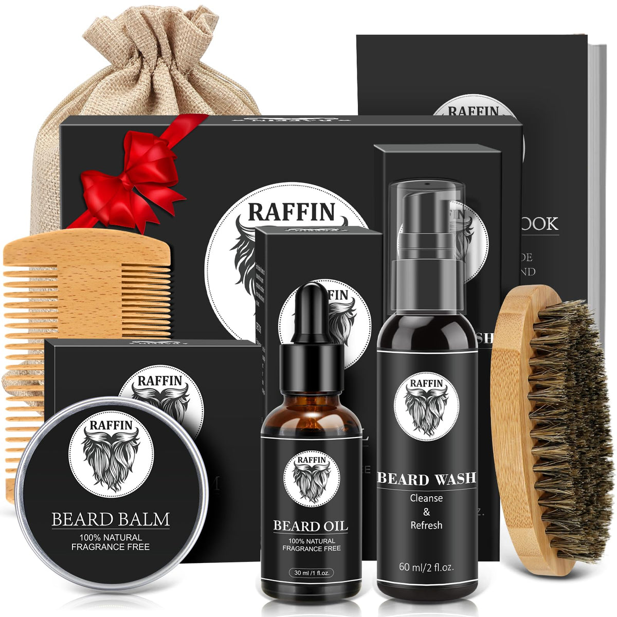 RAFFIN front packaging presenting the full beard kit as a gift