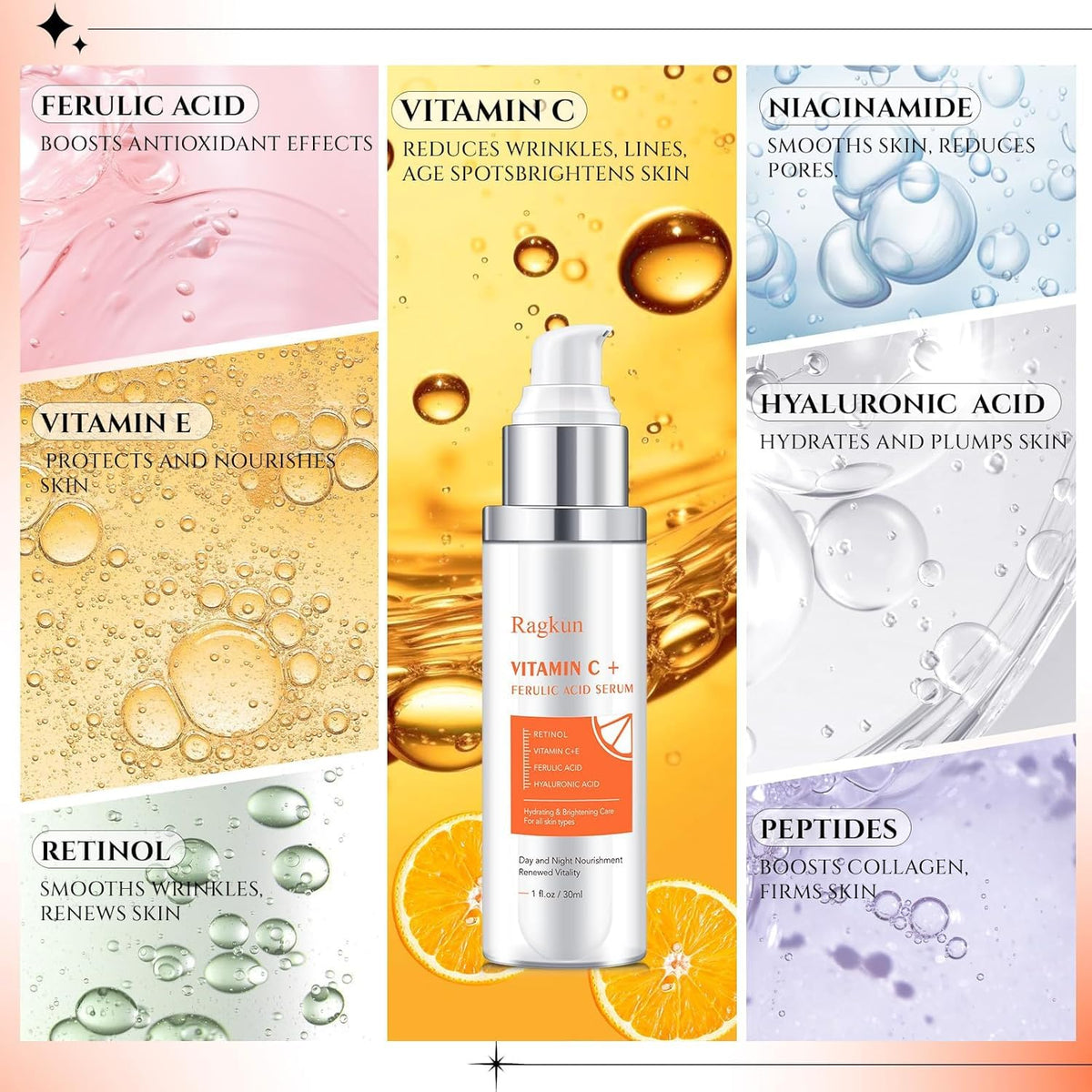 Illustrative before-and-after using Ragkun serum to show brighter, more even skin tone