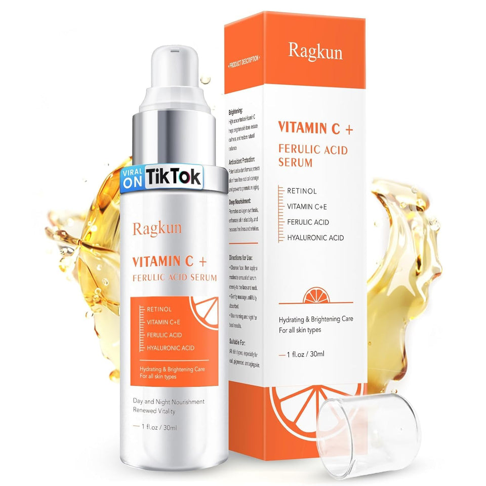 Ragkun front packaging of 1 fl oz vitamin C serum showing bottle and label benefit