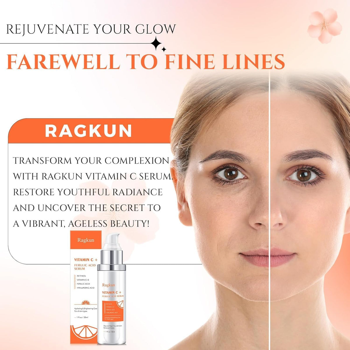 Ragkun ingredients label highlighting CE ferulic, vitamin C and retinol for antioxidant support