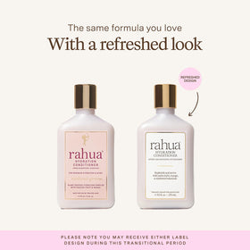 Rahua conditioner being dispensed demonstrating creamy texture and slip