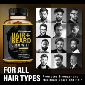 Before and after beard illustration demonstrating Rainbow Nutrients fuller beard