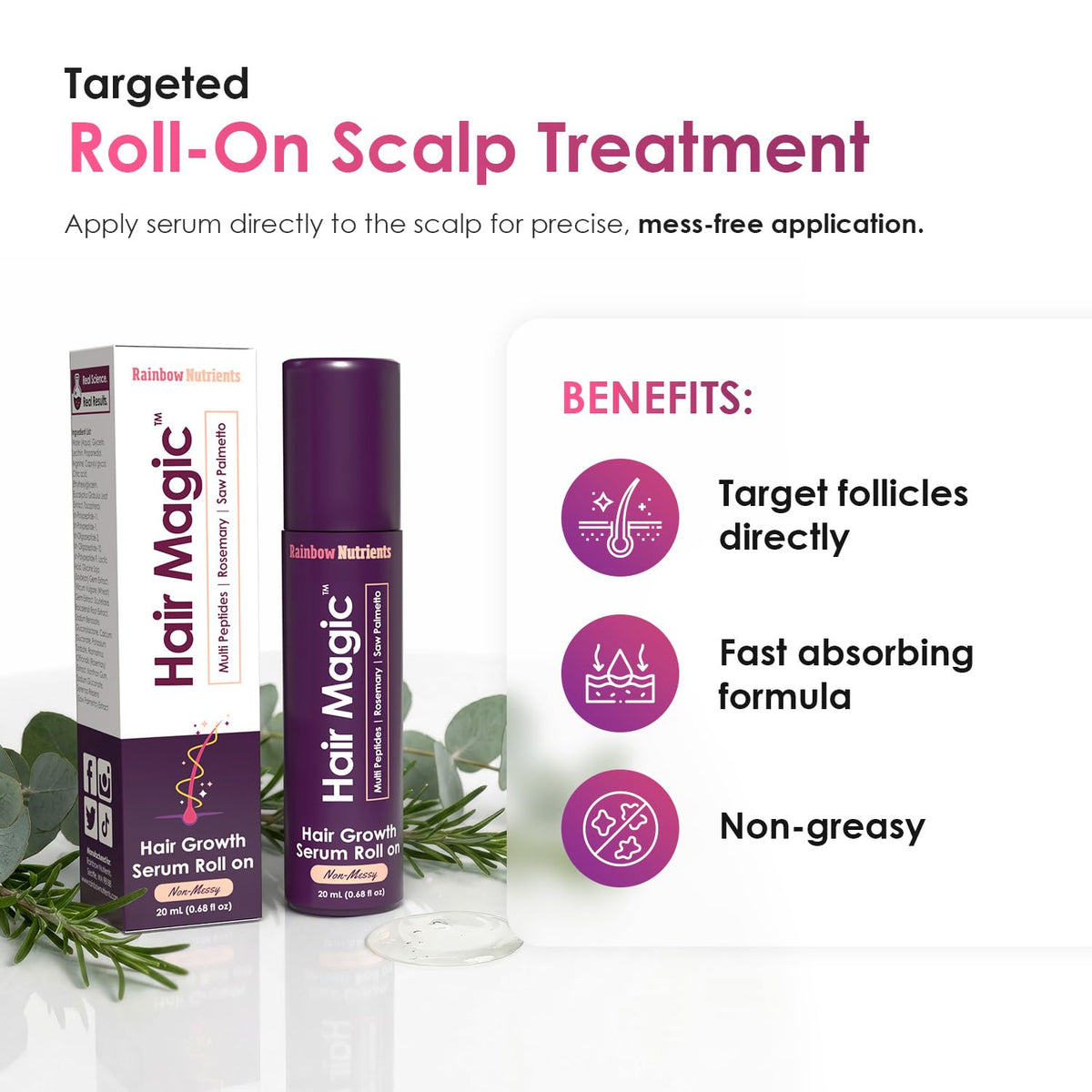 Rainbow Nutrients Hair Magic applied to eyebrow area to enhance fullness look