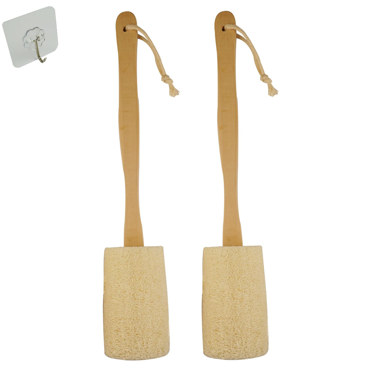 Rainlily Wen loofah front view showing full long-handle sponge for easy back reach