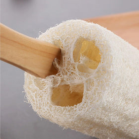 Rainlily Wen loofah cleaning kitchenware showing gentle, non-scratch scrubbing benefit