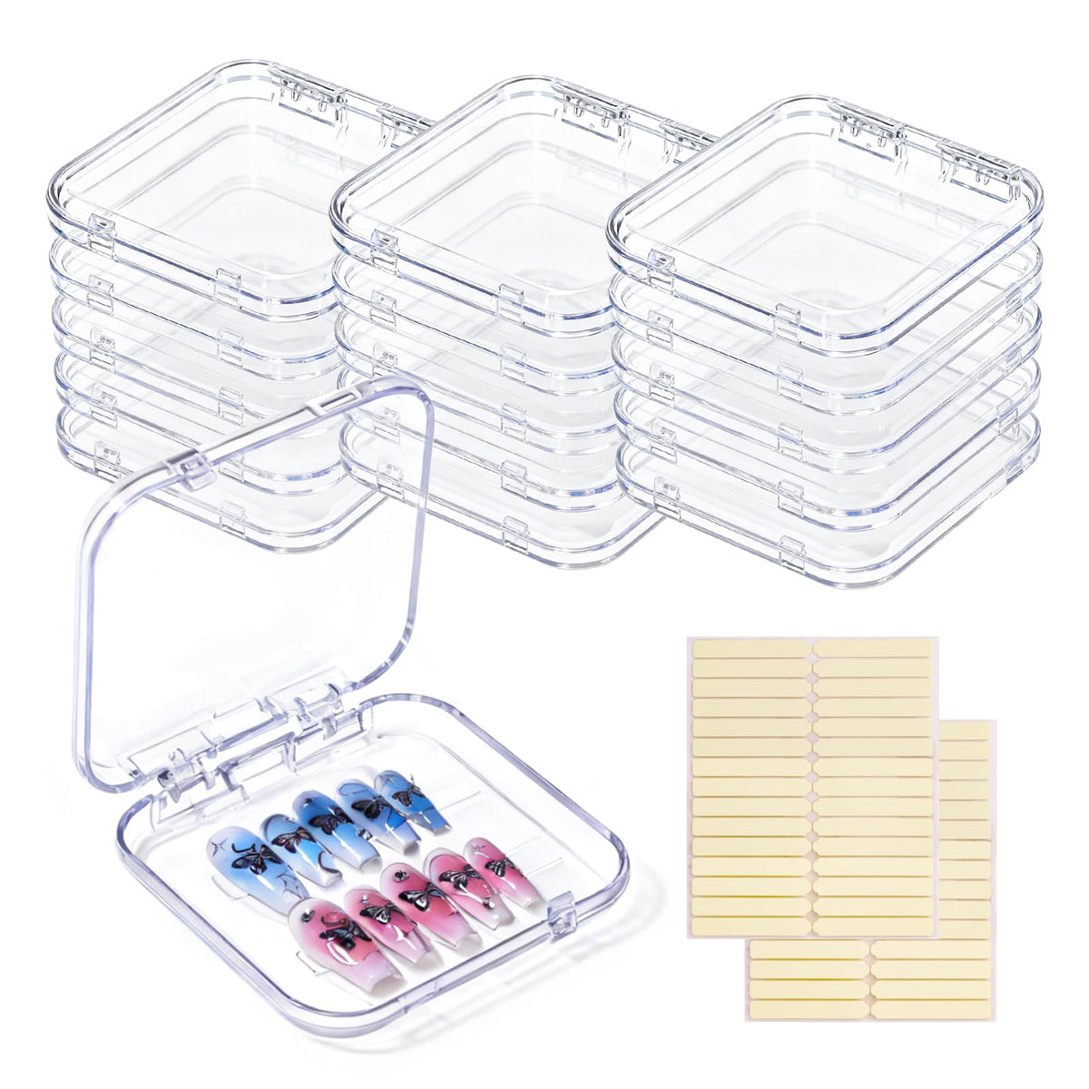 Raisetip clear front packaging showing nail designs and easy inspection