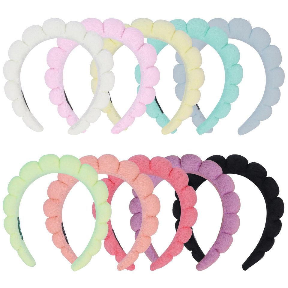 RAISEY front view of ten-headband set showing colors and packaging benefit organization