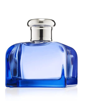 Ralph Lauren bottle front view showing blue glass and elegant branding, suggesting freshness