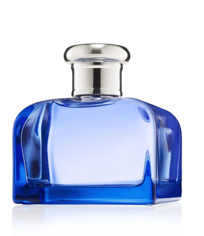 Ralph Lauren bottle front view showing blue glass and elegant branding, suggesting freshness