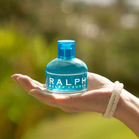 Ralph Lauren side profile of bottle emphasizing label and elegant shape