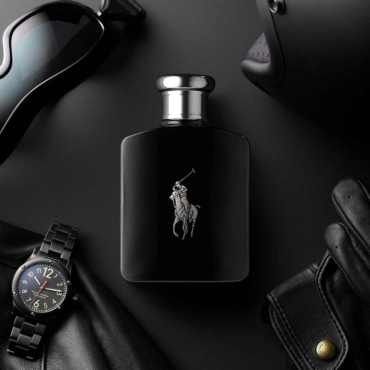 RALPH LAUREN bottle next to everyday items showing 6.7 fl oz size clarity