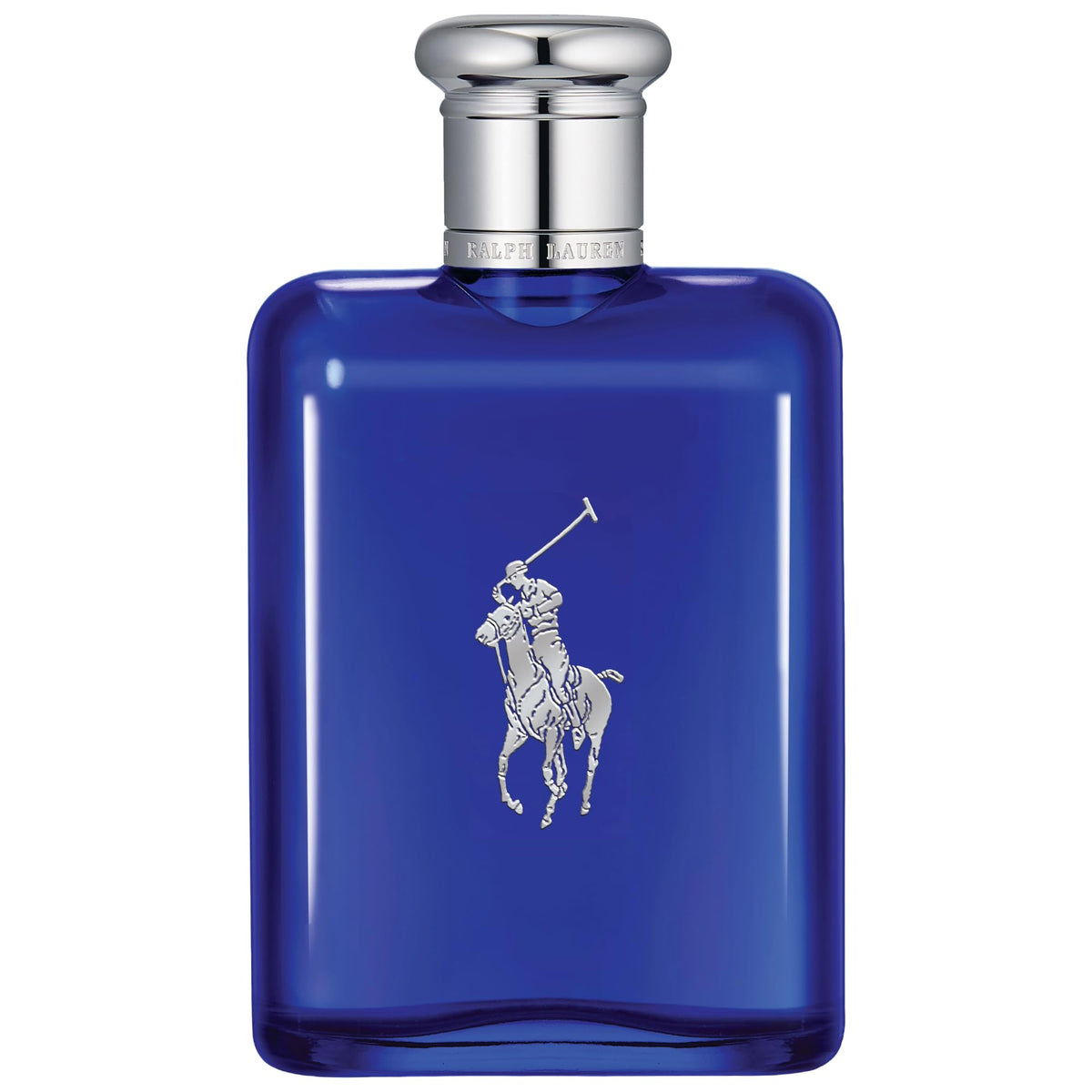 RALPH LAUREN front bottle view showing royal blue glass and Polo pony logo for instant recognition