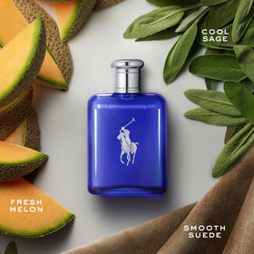 Ralph Lauren Polo Blue royal blue glass close-up highlighting bottle detail and quality