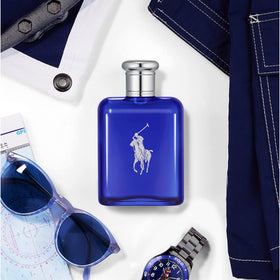 RALPH LAUREN 6.7 fl oz bottle beside common objects showing size and convenient refill interval