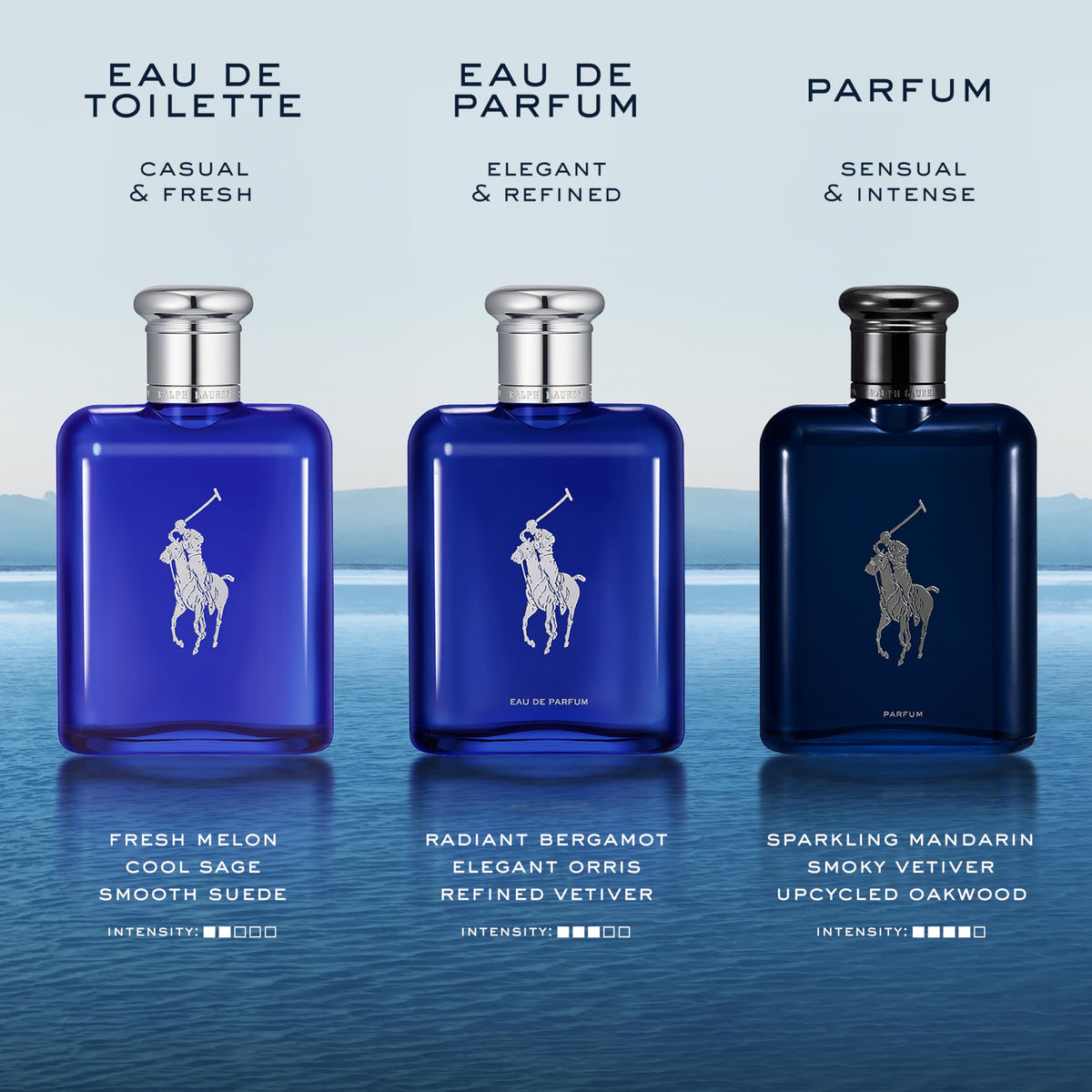 Ralph Lauren Polo Blue bottle in hand for scale showing portable 2.5 fl oz convenience