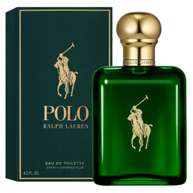 Ralph Lauren Polo front bottle displaying green glass and label for classic presence