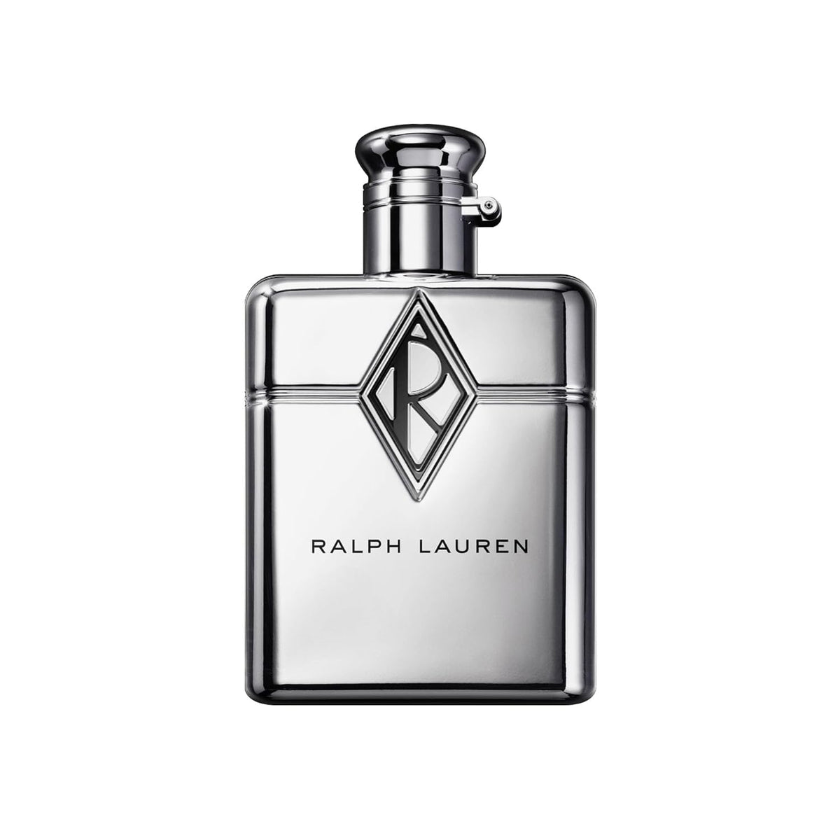 Ralph Lauren bottle front view showing chrome finish and monogram benefits polished presentation