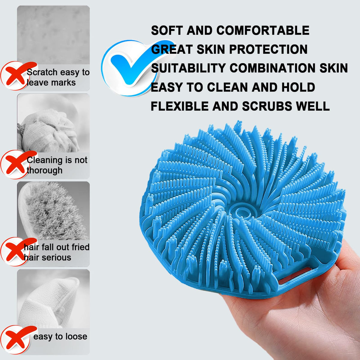 RamPula close-up of soft silicone bristles demonstrating gentle exfoliation and durable texture