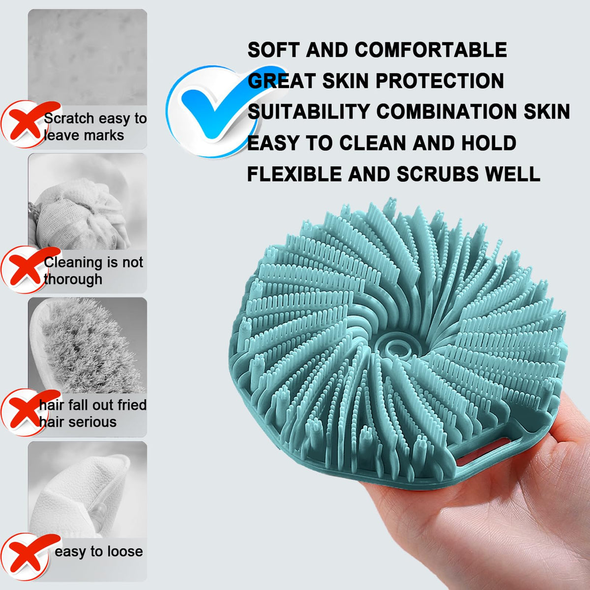 RamPula close-up of silicone bristles showing gentle exfoliation texture