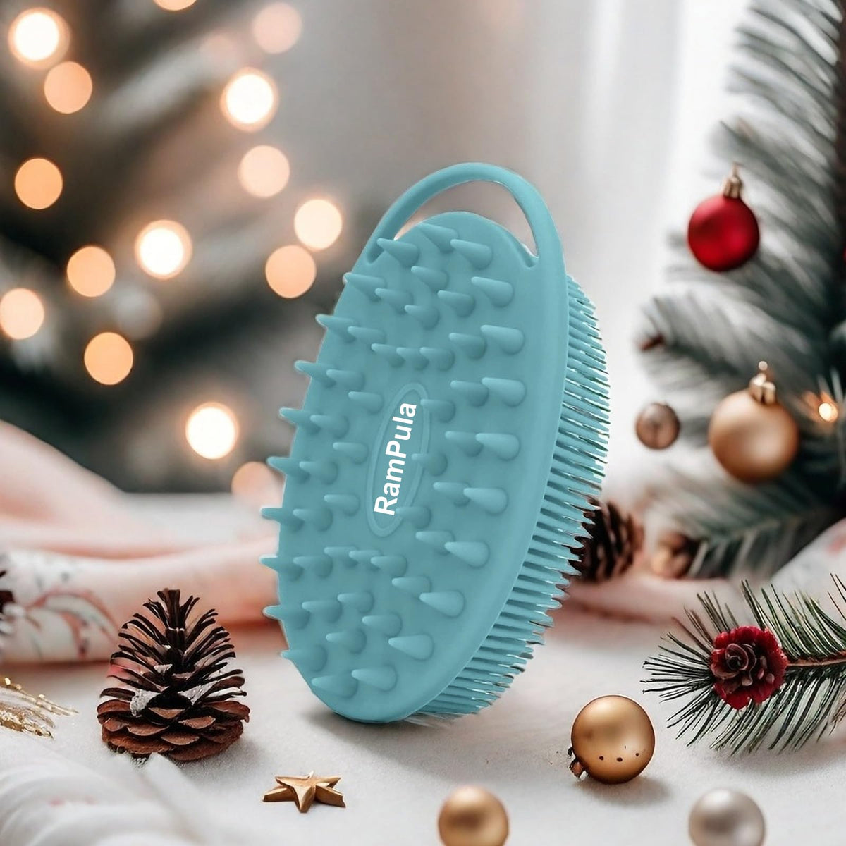 RamPula in-use during shower showing gentle lathering and body cleansing benefit