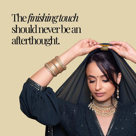 Rani Pins securing a dupatta to hair to show quick application and discreet, strong fastening