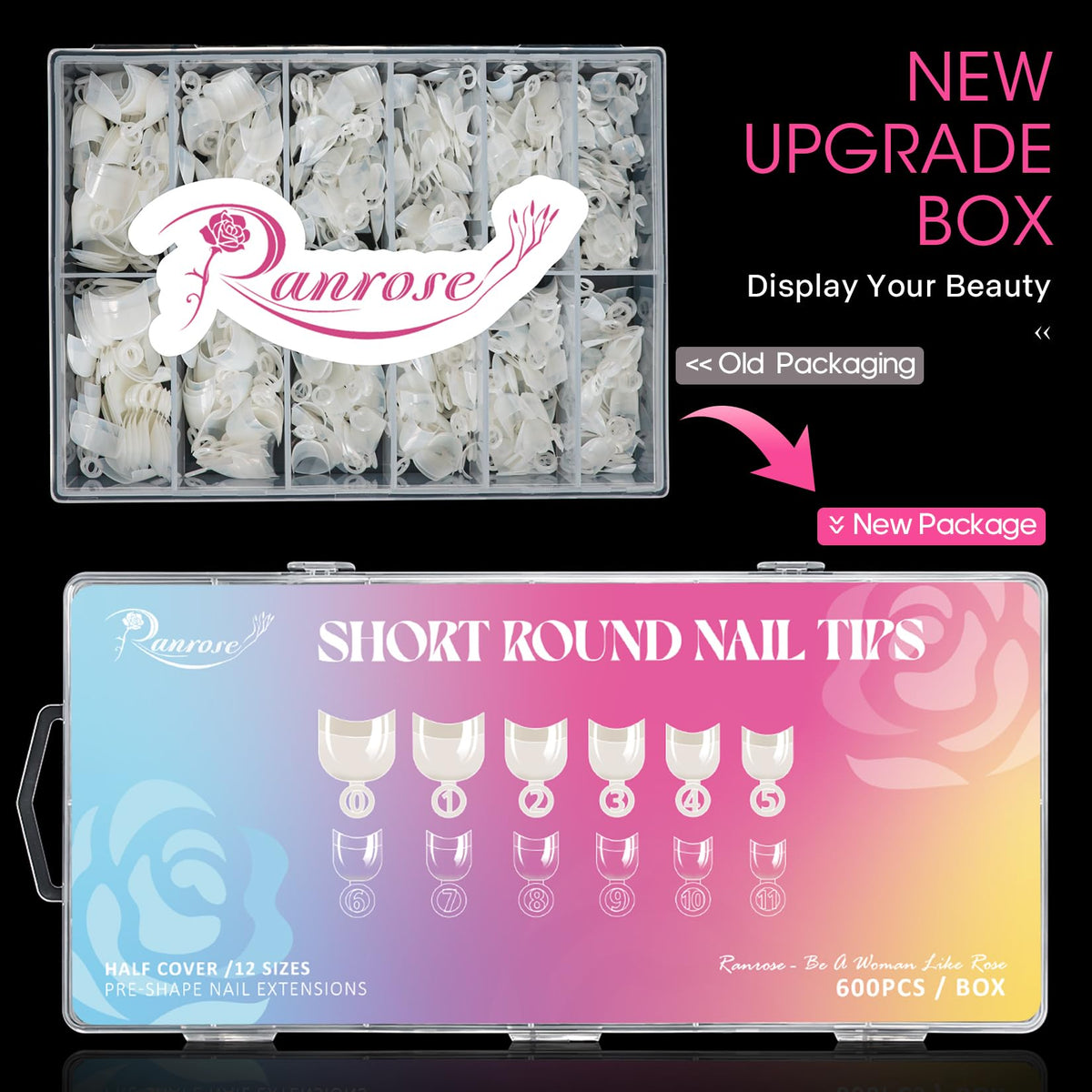 ranrose sorted sizes in clear box for quick size selection benefit