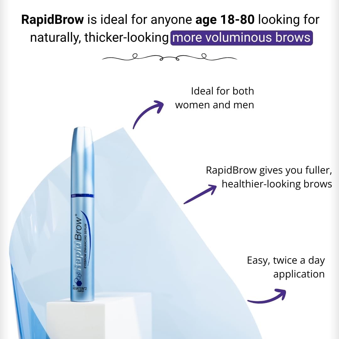 RapidBrow 3 mL bottle held in hand showing compact travel-friendly size