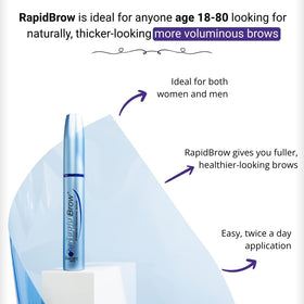 RapidBrow 3 mL bottle held in hand showing compact travel-friendly size