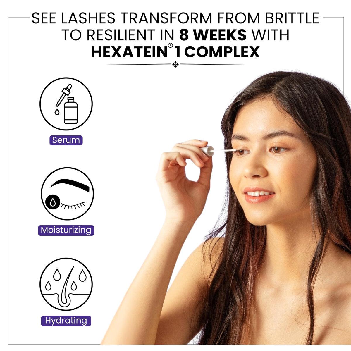 RapidLash serum drop on fingertip showing lightweight texture and hydration