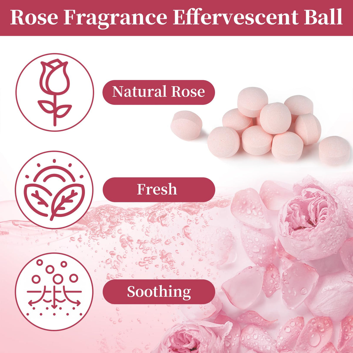 RAQEHO dissolving ball fizzing in water, fast-dissolve action for quick soak benefit