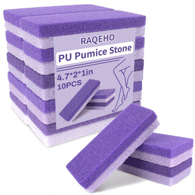 RAQEHO front packaging showing ten purple pumice stones and benefits