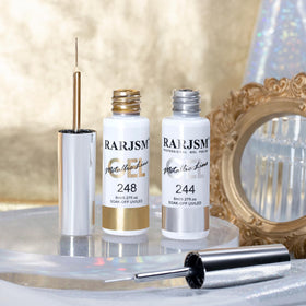 RARJSM bronze gold metallic stroke adding reflective dimension to nail