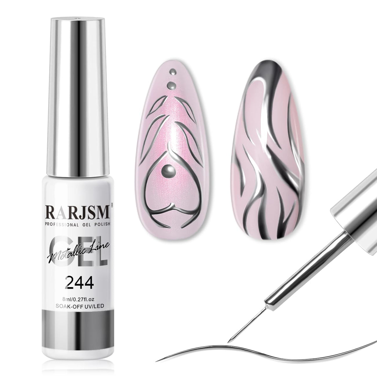 RARJSM front bottle showing metallic silver gel liner and compact size benefit