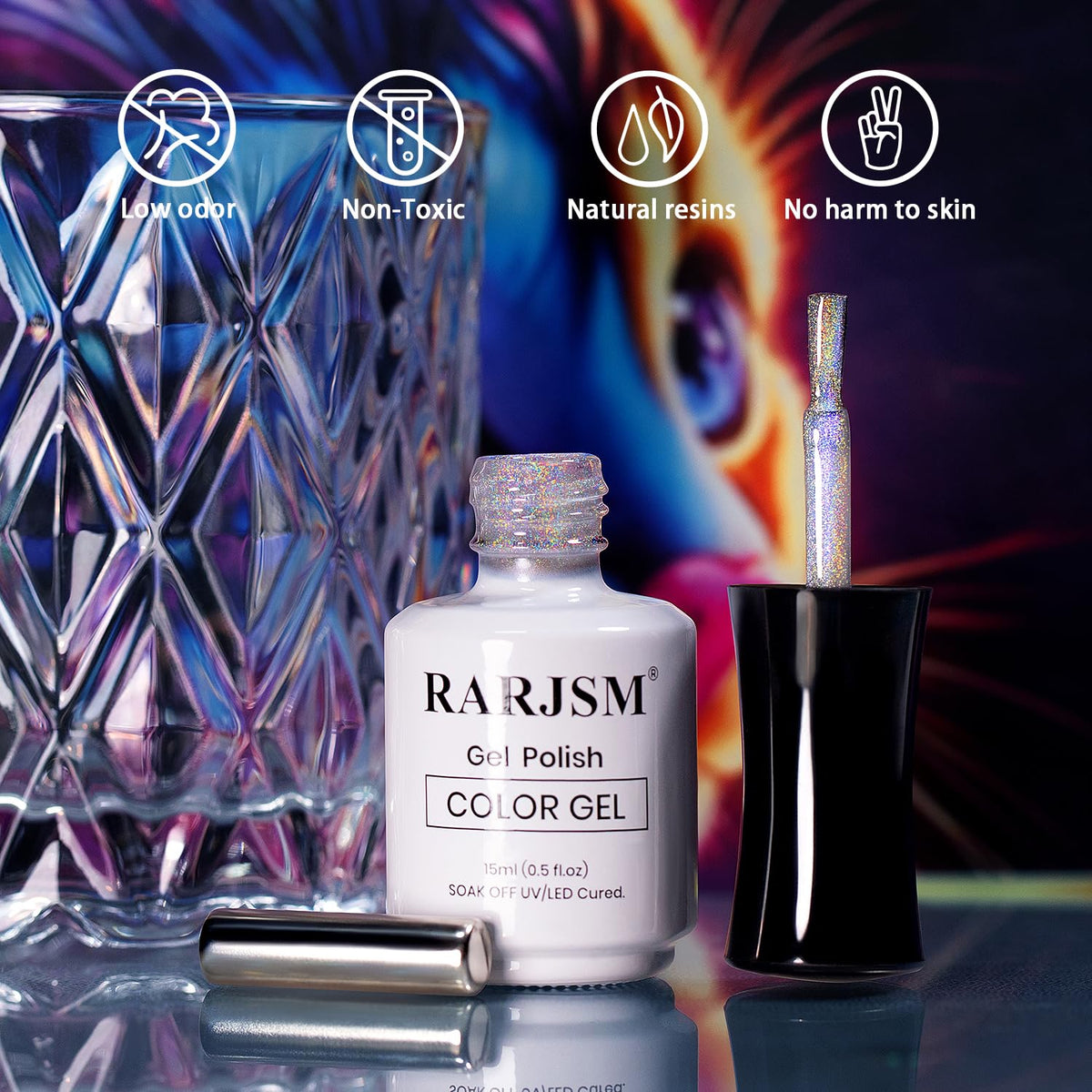 RARJSM finished nails photographed from multiple angles showing shifting iridescent effect benefit