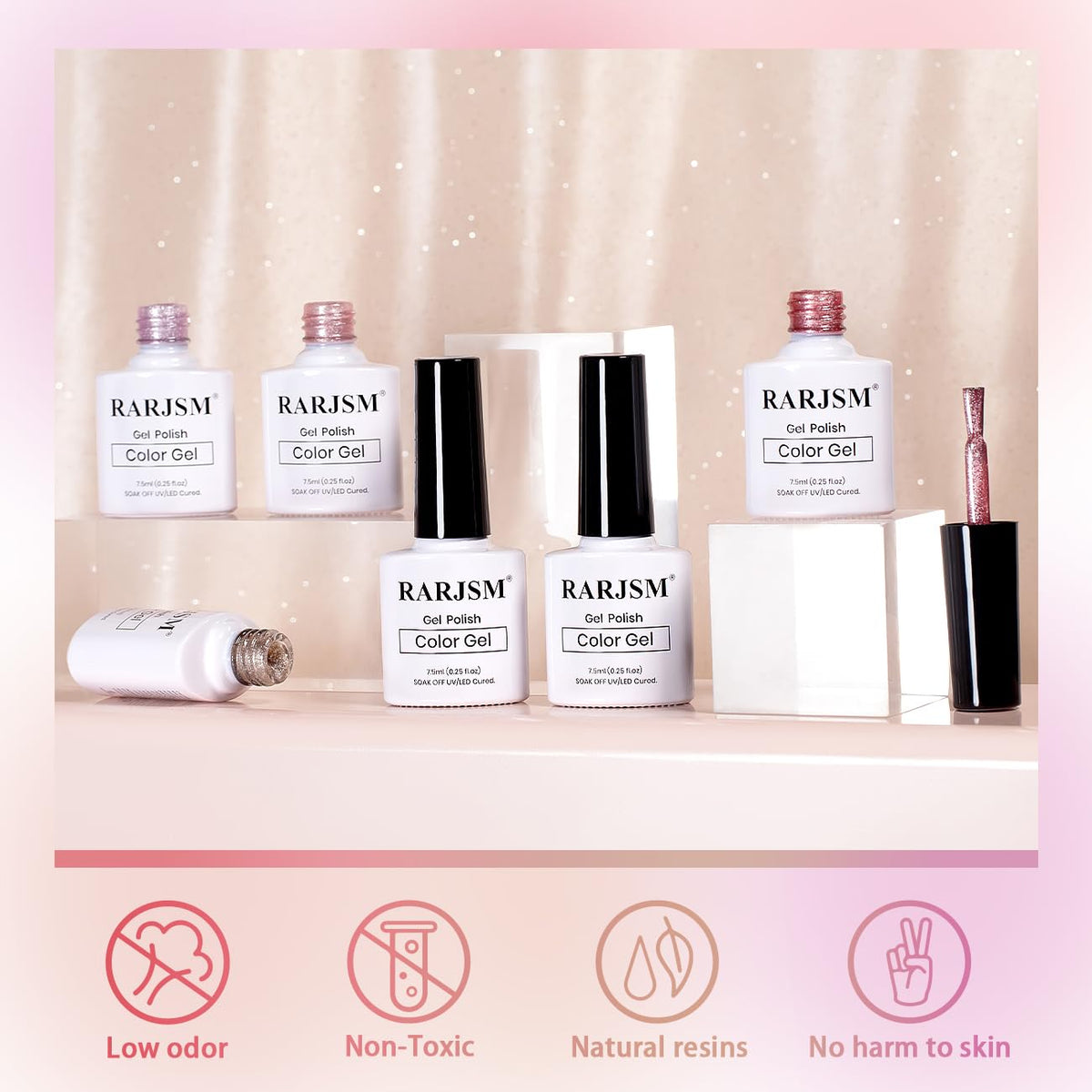 RARJSM bottles next to ruler to show 7.5ml size and travel-friendly benefit