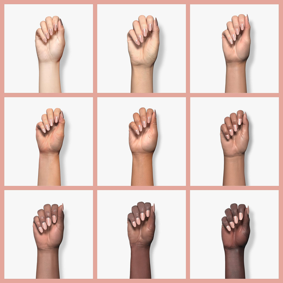 RARJSM two hands French manicure demo illustrating soft nude tips and versatility