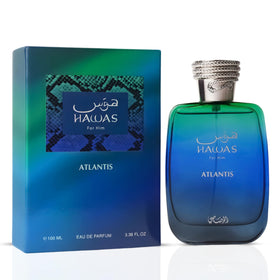 RASASI Hawas Atlantis front bottle showing modern design and fresh appeal