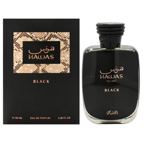 RASASI Hawas Black front bottle showing sleek design and refined look