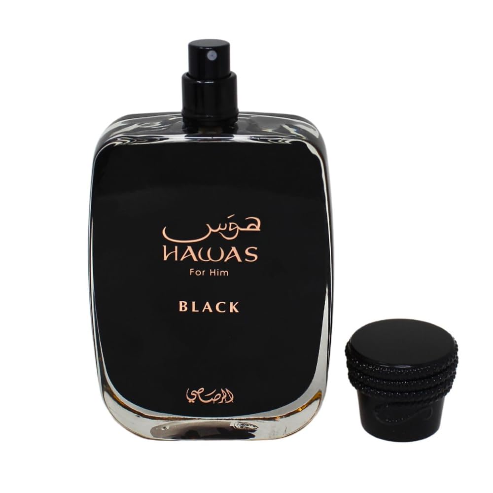 RASASI HAWAS BLACK spray mist in air showing fragrance projection and fine spray
