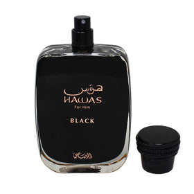 RASASI HAWAS BLACK spray mist in air showing fragrance projection and fine spray