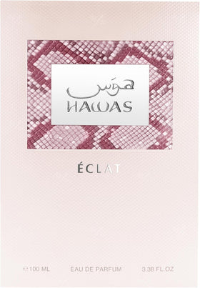 Rasasi Hawas Eclat atomizer close-up highlighting glass detail and easy spray control