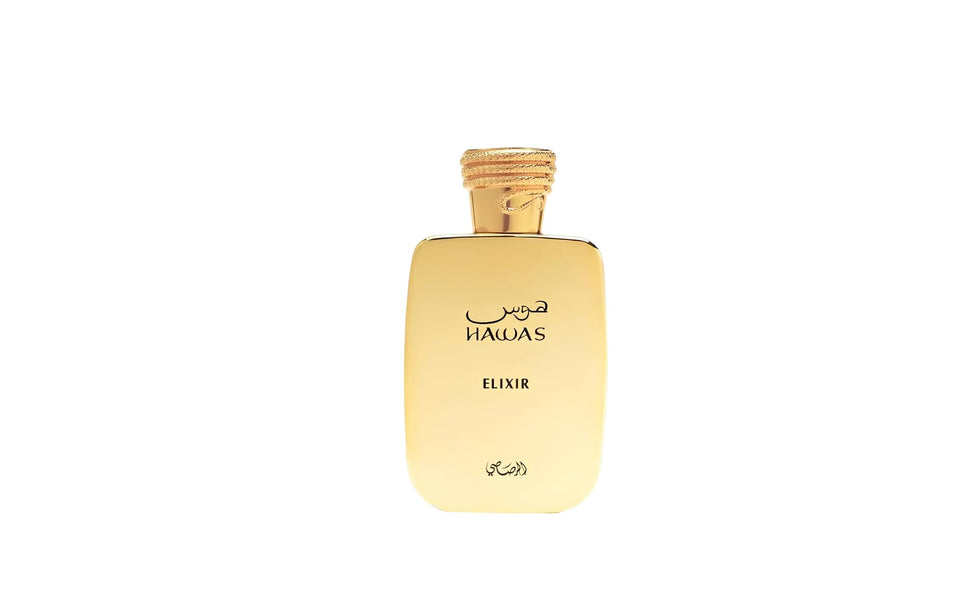 Rasasi Hawas Elixir front bottle view showing elegant packaging and volume